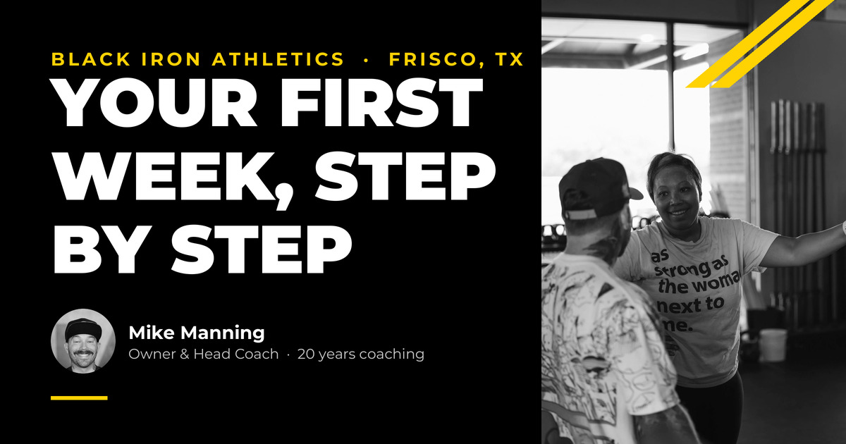 Black Iron Athletics, Frisco TX. Headline: Your first week, step by step.